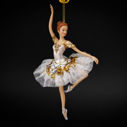 Елочная игрушка Балерина в серебристой пачке с кружевами 1