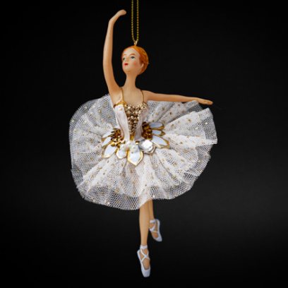 Елочная игрушка Балерина в серебристой пачке с кружевами 2