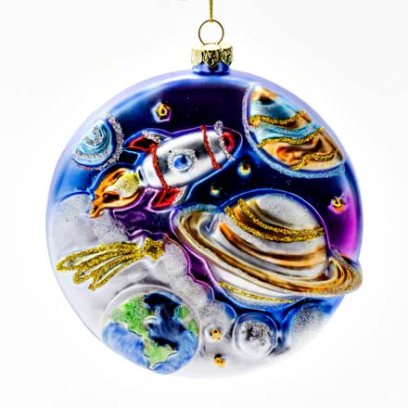 Елочная игрушка Диск Ракета в космосе