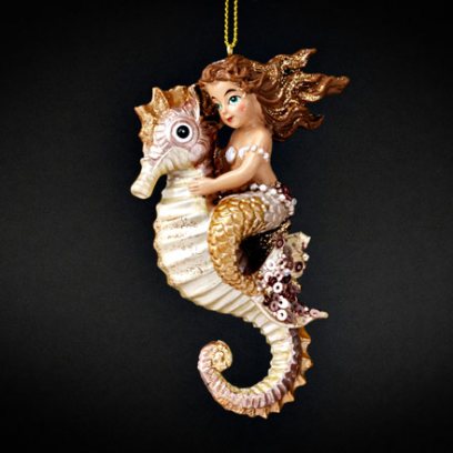 Елочная игрушка «Русалка на морском коньке» Полирезин. 130 мм.