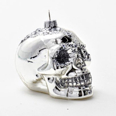 Елочная игрушка Череп серебряный