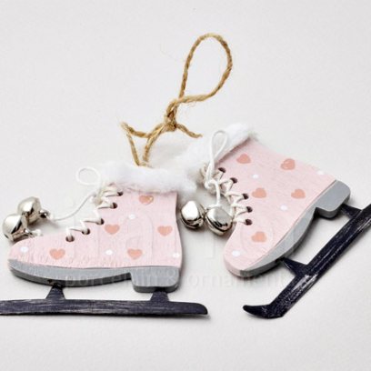 Елочная игрушка Коньки бежевые. Сердечки