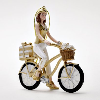 Елочная игрушка Девушка на велосипеде с подарком