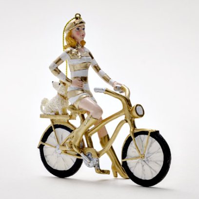 Елочная игрушка Девушка на велосипеде с собачкой