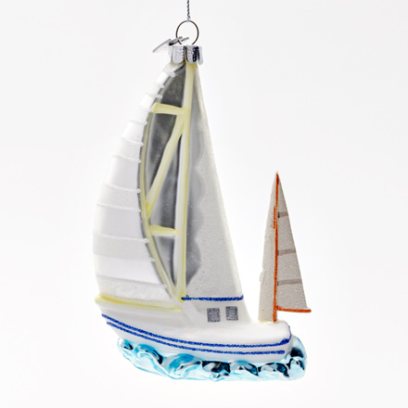 Елочная игрушка «Парусник» Стекло. 85 x 140 мм.