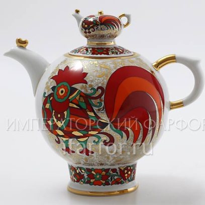 Чайник доливной «Красный петух» Форма: Семейный. Твердый фарфор. 1800 мл.