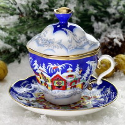 Чашка с блюдцем и крышкой чайный Зимняя сказка Подарочная-2