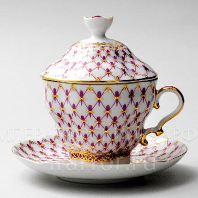 Чашка с блюдцем и крышкой чайный Сетка-Блюз Подарочная-2