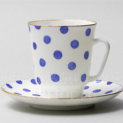 Чашка с блюдцем «Настроение. Polka dot» 1/2 Форма: Майская. Тонкостенный костяной фарфор. 165 мл.