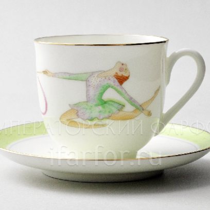 Чашка с блюдцем кофейная Художественная гимнастика. Лента 1/2 Ландыш