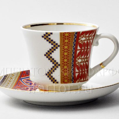 Чашка с блюдцем чайная Русский стиль. Разгуляй 1/2 Банкетная