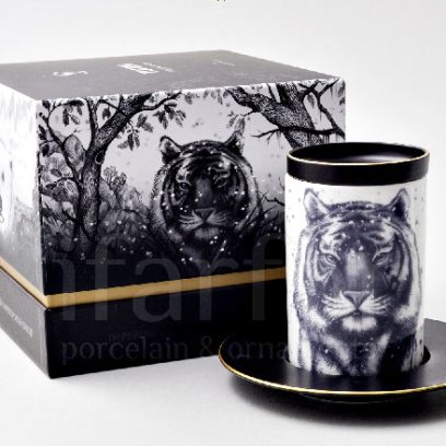Бокал с блюдцем и крышкой в подарочной коробке Тотем. Тигр