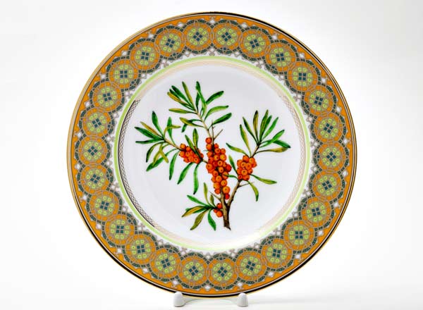 Decorative plate in a gift box Flowers and Berries of Russia. Siberian Sea Buckthorn