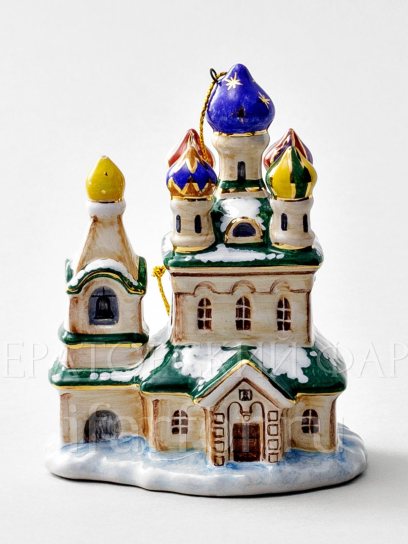 Елочная игрушка «Церквушка» Форма: Церквушка. Майолика. 78 x 100 мм.
