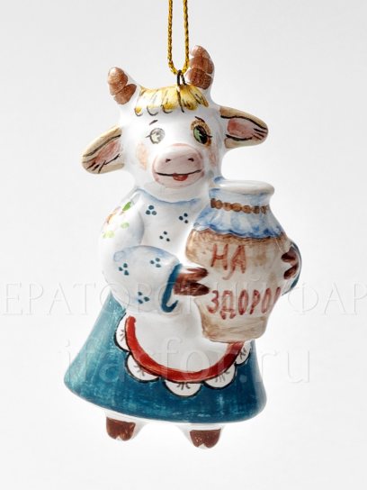 Елочная игрушка «Корова На здоровье» Форма: Корова На здоровье. Майолика. 40 x 80 мм.