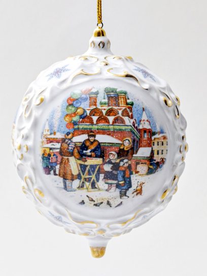 Елочная игрушка «Шар средний» Форма: Шар средний. Майолика. 90 x 120 мм.