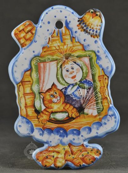 Доска для сыра «Избушка зимняя» Форма: Большая. Майолика. 160 x 250 мм.
