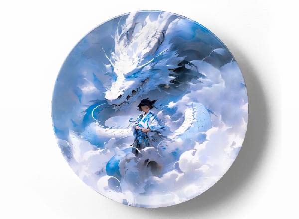 Белый дракон и девушка в синем в снежную бурю