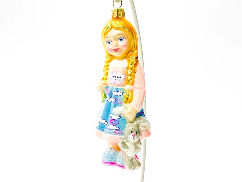 Елочная игрушка «Девочка с игрушечным зайчиком»
