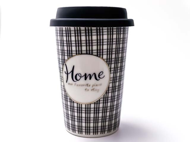 Термокружка «Home our favorite place to stay (черная)» 1/2 Форма: Royal Classics. Фарфор, силиконовая крышка. 127 мм.