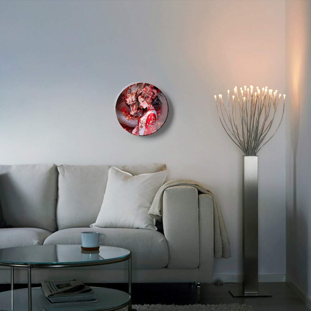 Дракон и девушка в красном платье