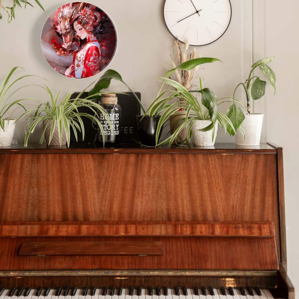 Дракон и девушка в красном платье