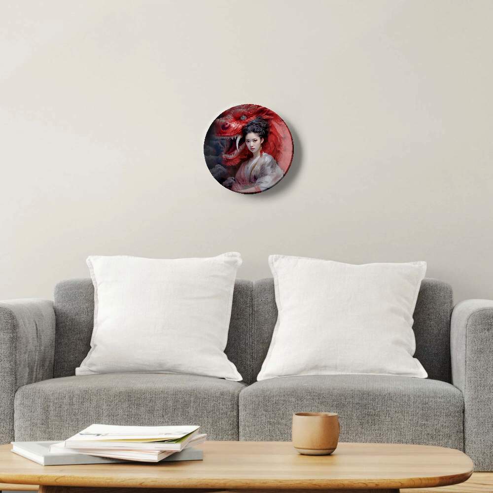 Красный дракон и девушка в белом платье