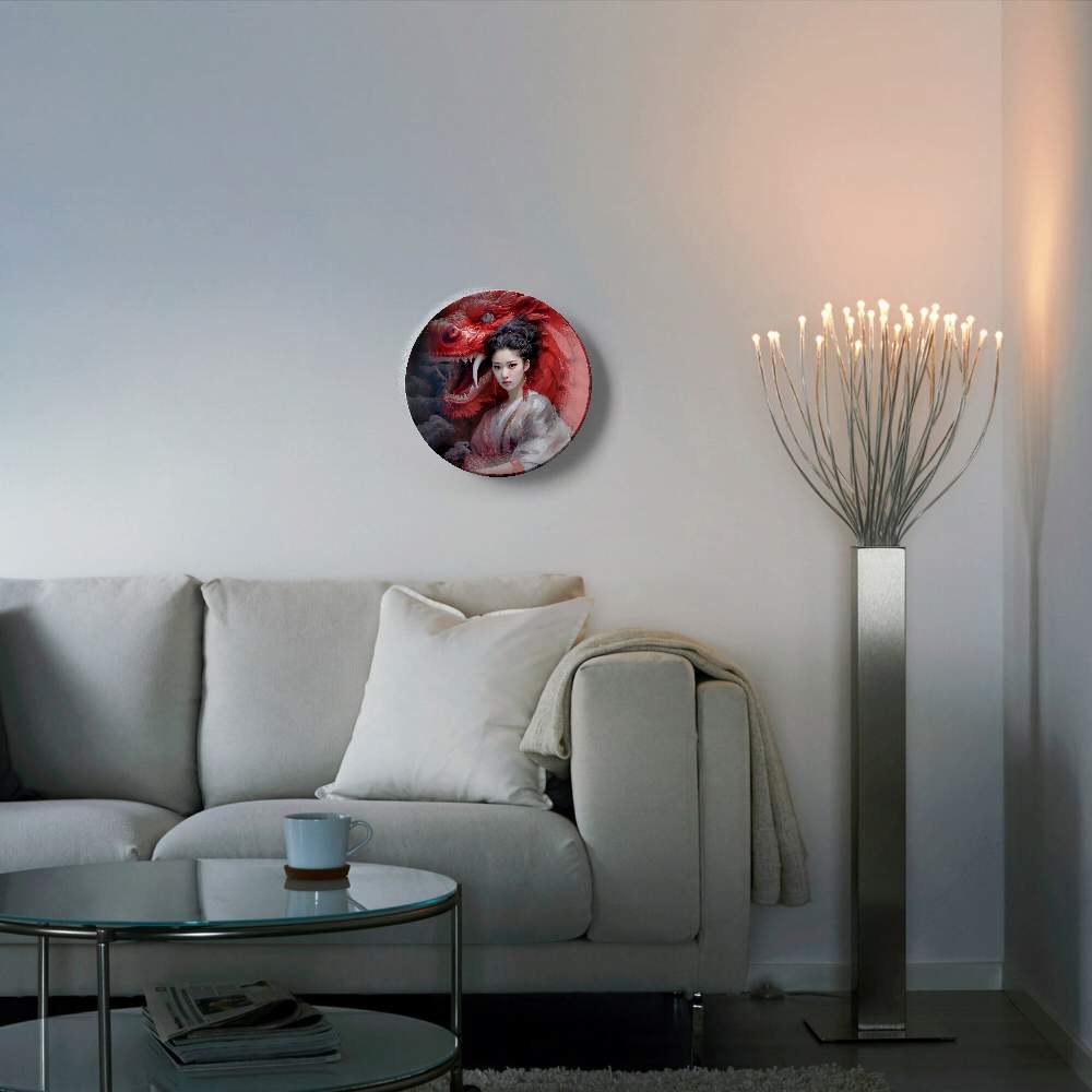 Красный дракон и девушка в белом платье