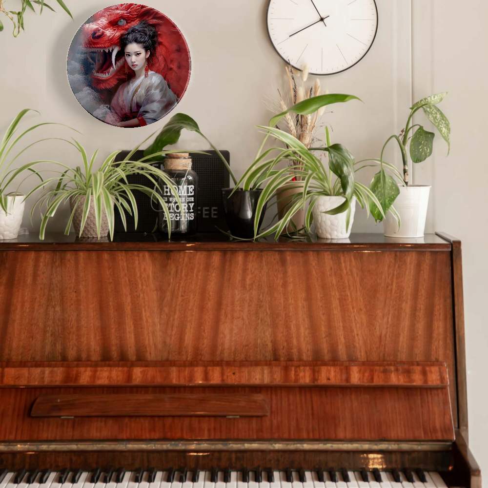 Красный дракон и девушка в белом платье