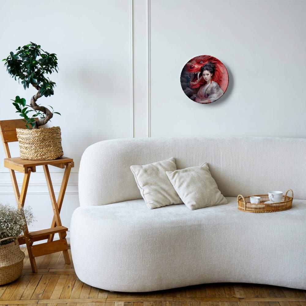 Красный дракон и девушка в белом платье