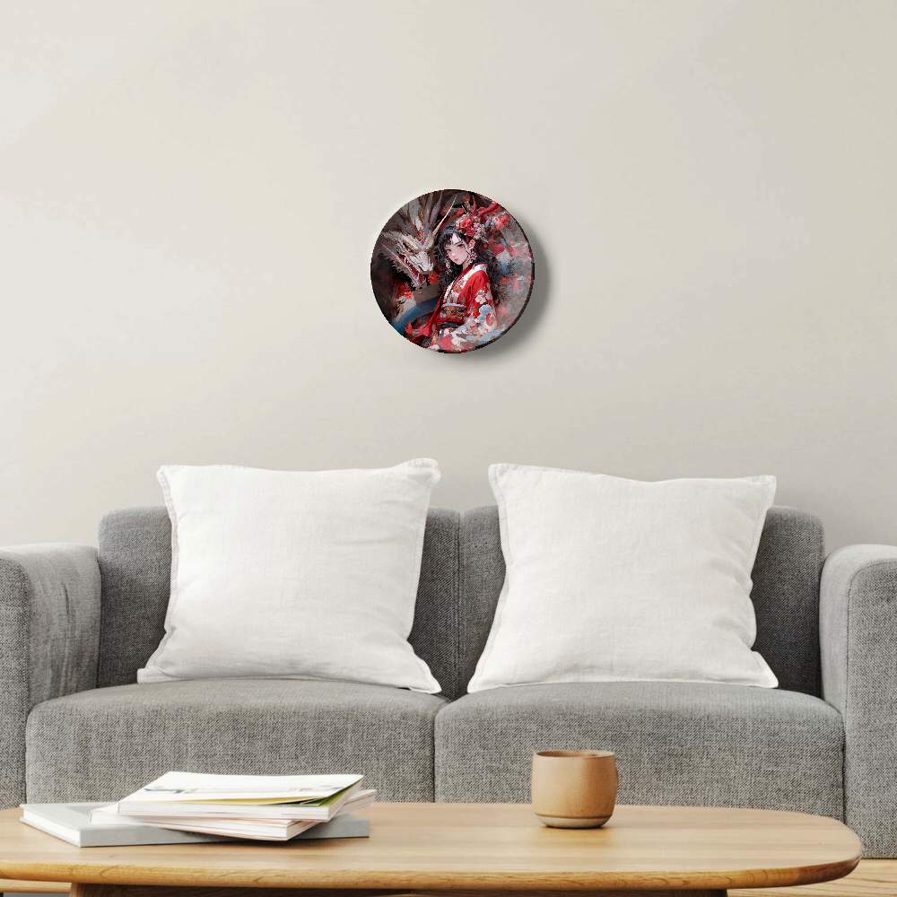 Белый дракон и девушка в цветах