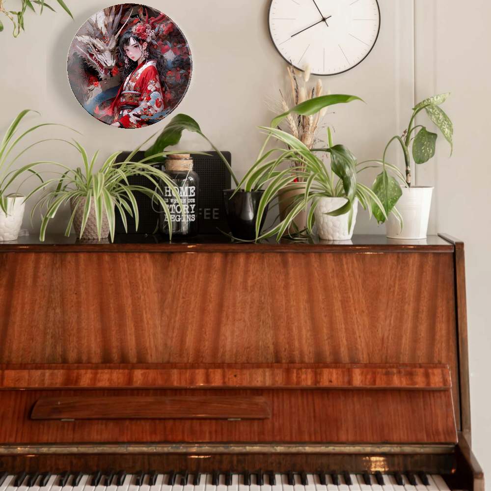 Белый дракон и девушка в цветах