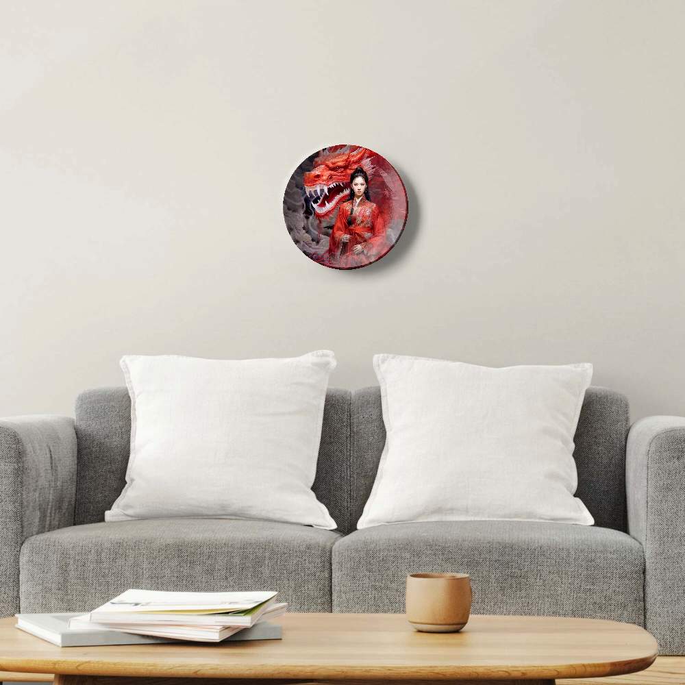 Красный дракон и девушка в красном