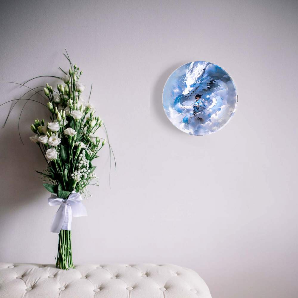 Белый дракон и девушка в синем в снежную бурю