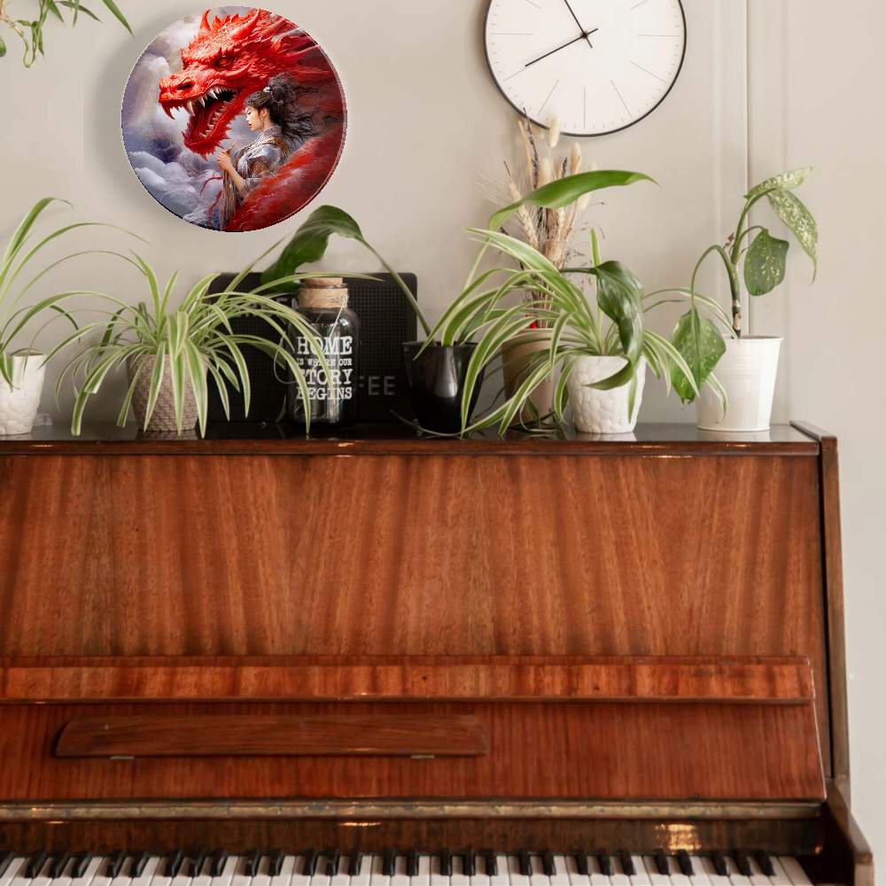 Красный дракон и девушка в облаках