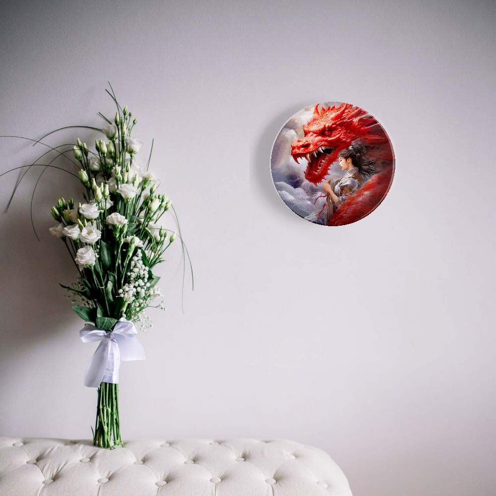 Красный дракон и девушка в облаках