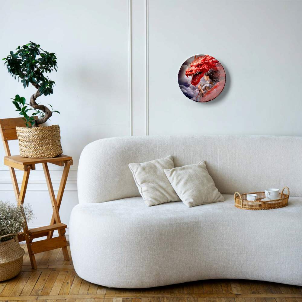 Красный дракон и девушка в облаках