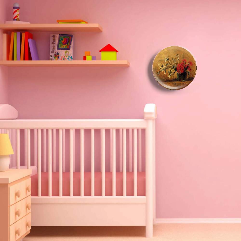 Ваза с красными и белыми гвоздиками на желтом фоне — Винсент Ван Гог