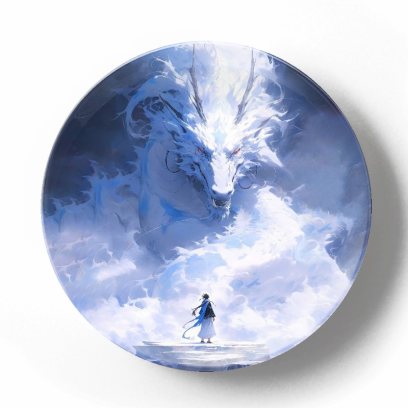 Белый дракон и девушка в снежную бурю