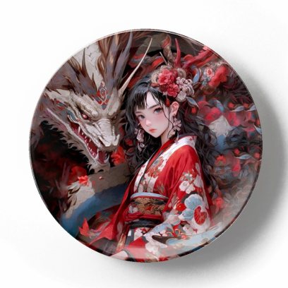 Белый дракон и девушка в цветах