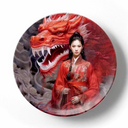 Красный дракон и девушка в красном