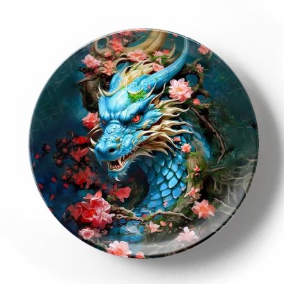 Синий дракон в цветах