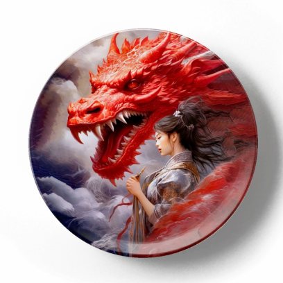 Красный дракон и девушка в облаках